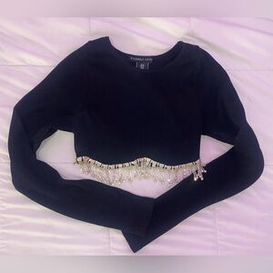 Long Sleeve Bling Crop Top